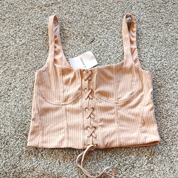 Forever 21 Tops - Forever 21 Pink Lace-Up Ribbed Crop Top